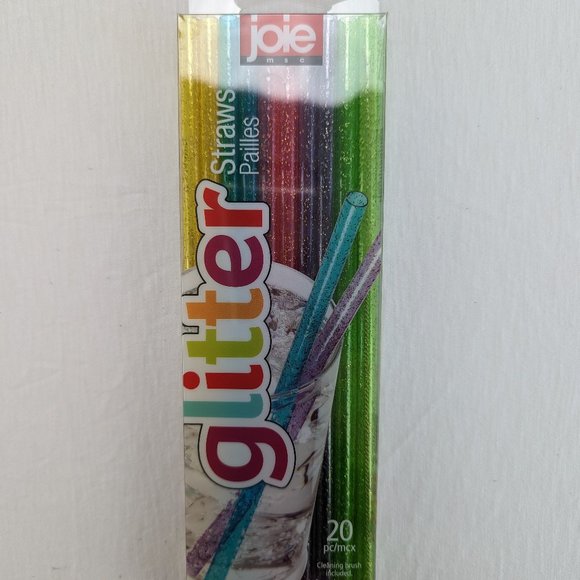 Joie Glitter Straws Reusable 20 Piece Cleaning Brush Included New in Package - Picture 1 of 5